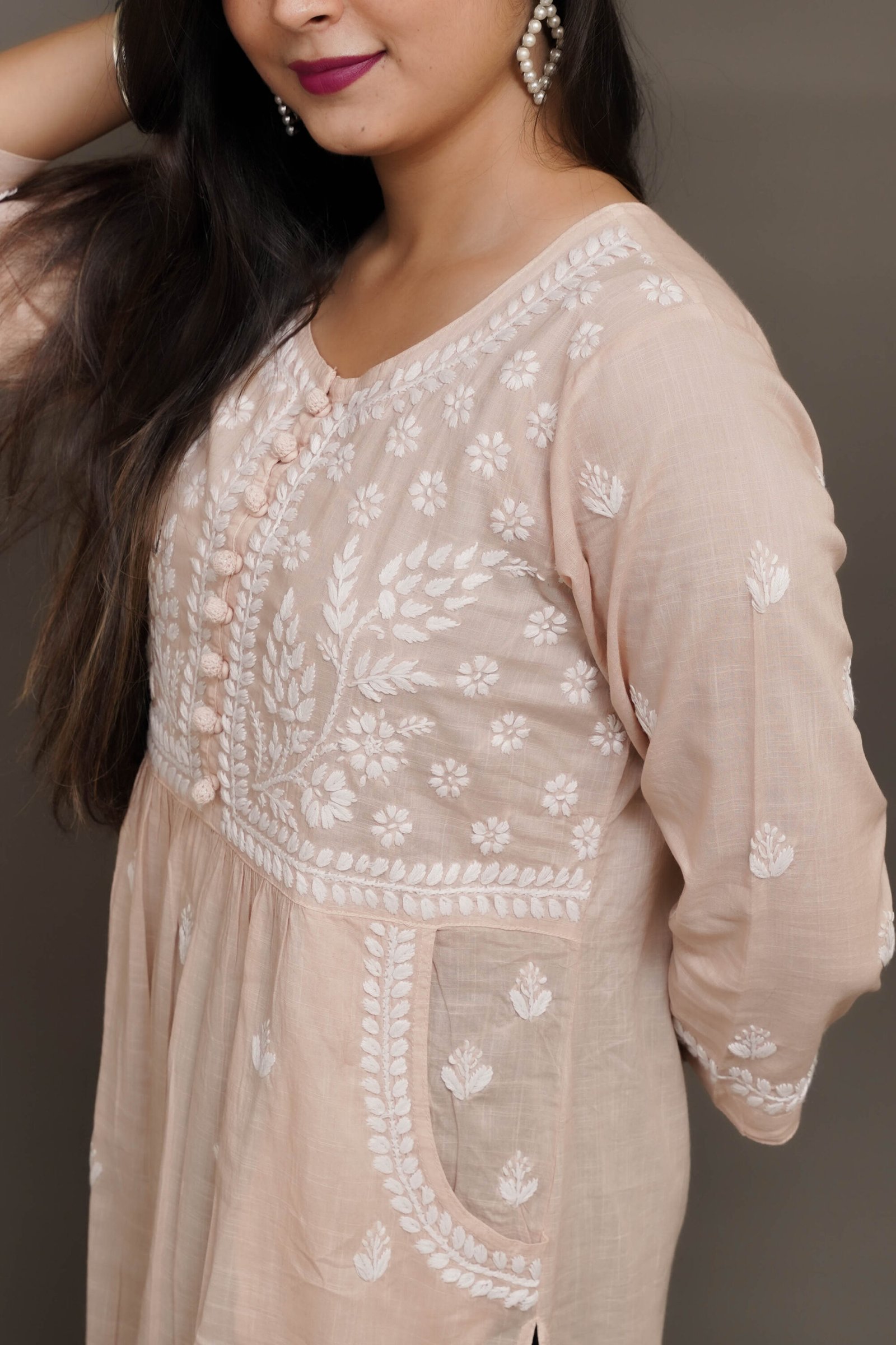 Desert Bloom Chikankari Kurta - Cotton Chikankari Kurta by Feathers by Priya - Image 5