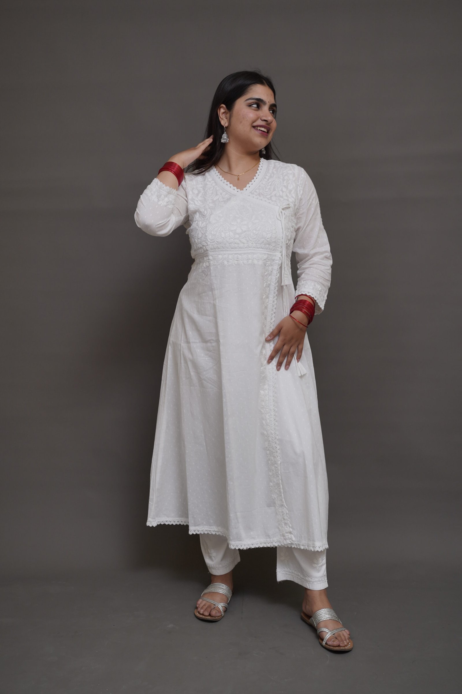 Ivory Angarakha Chikankari Kurta - Cotton Chikankari Kurta by Feathers by Priya