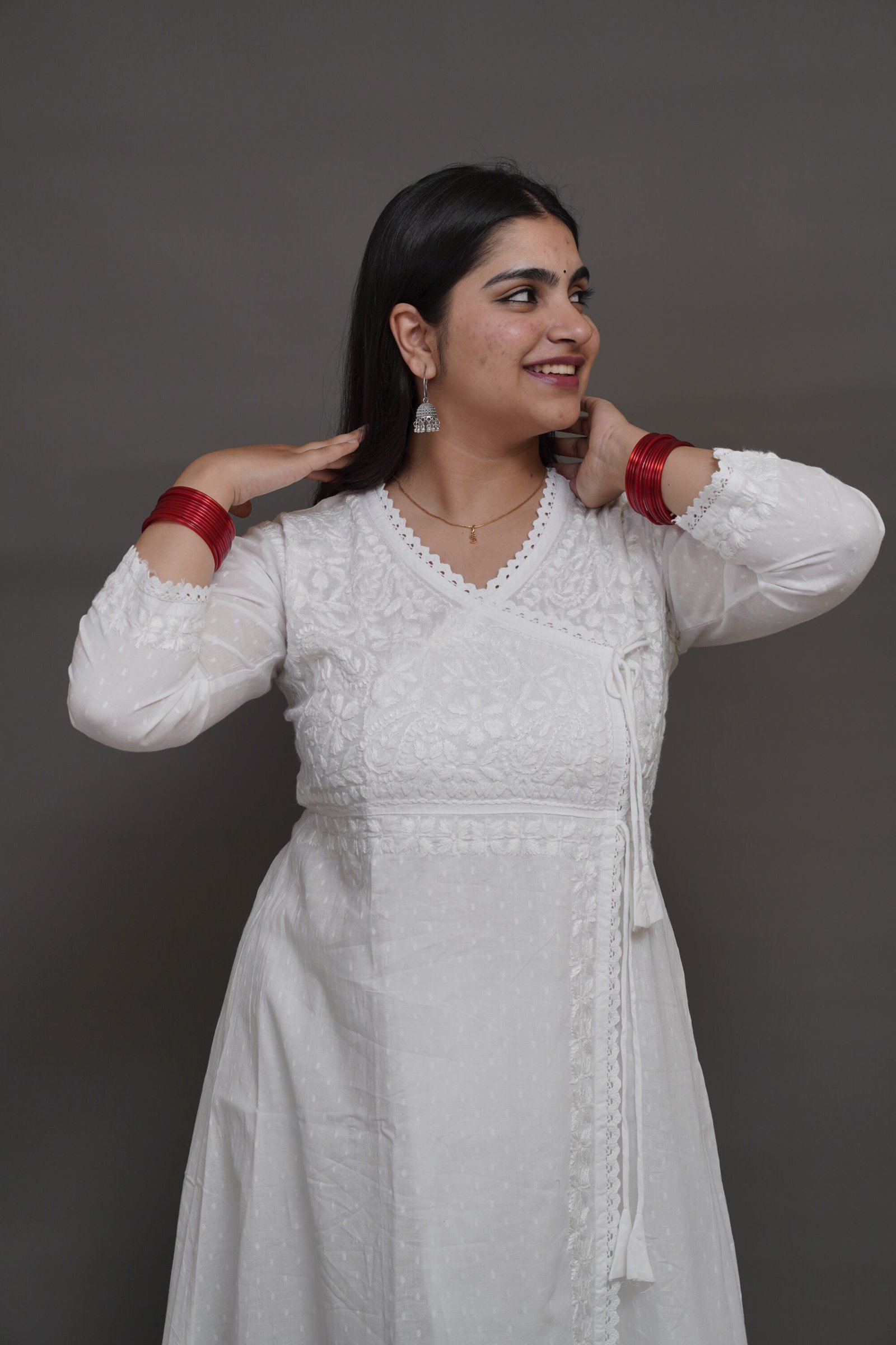 Ivory Angarakha Chikankari Kurta - Cotton Chikankari Kurta by Feathers by Priya - Image 4