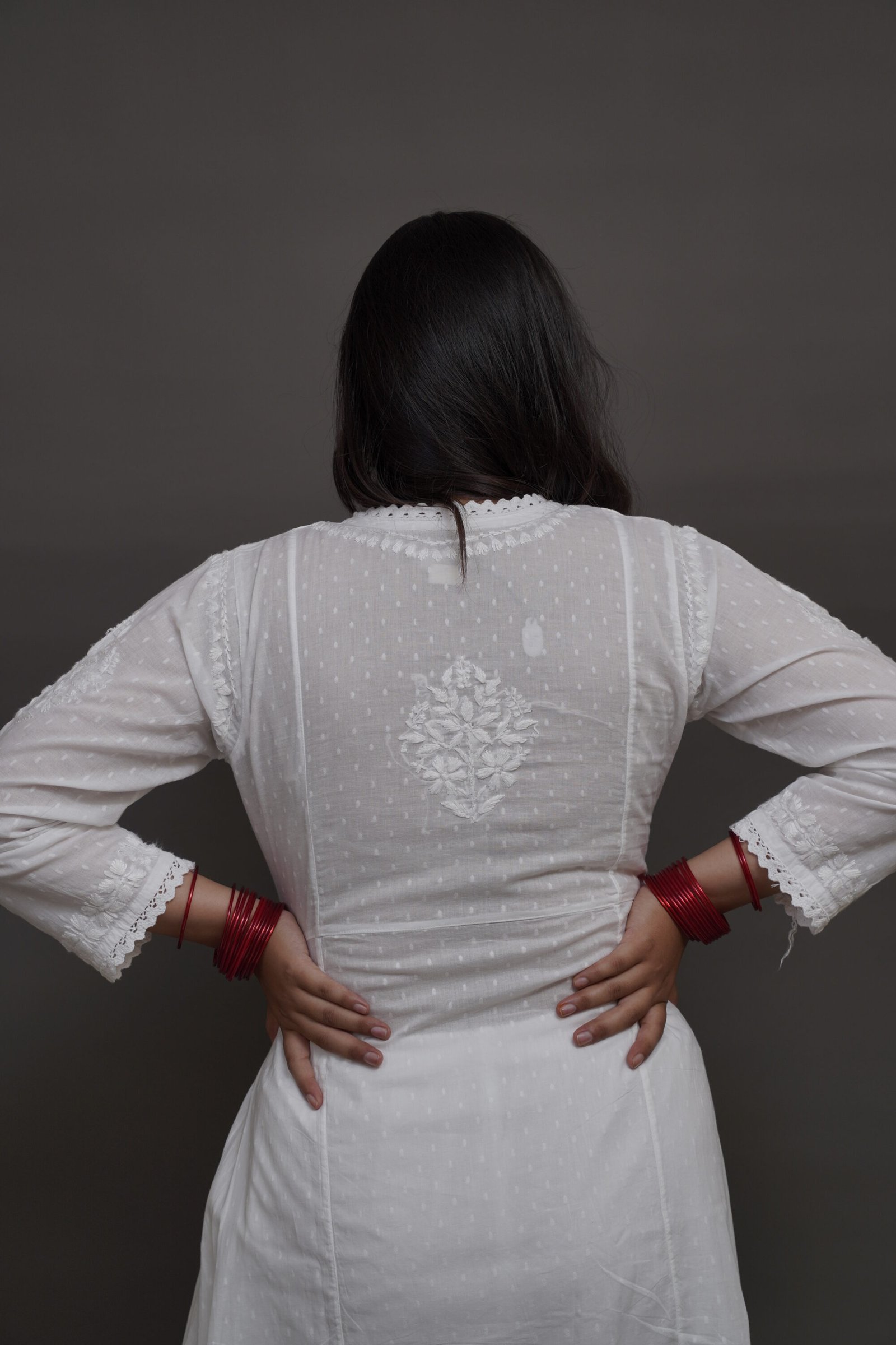 Ivory Angarakha Chikankari Kurta - Cotton Chikankari Kurta by Feathers by Priya - Image 5