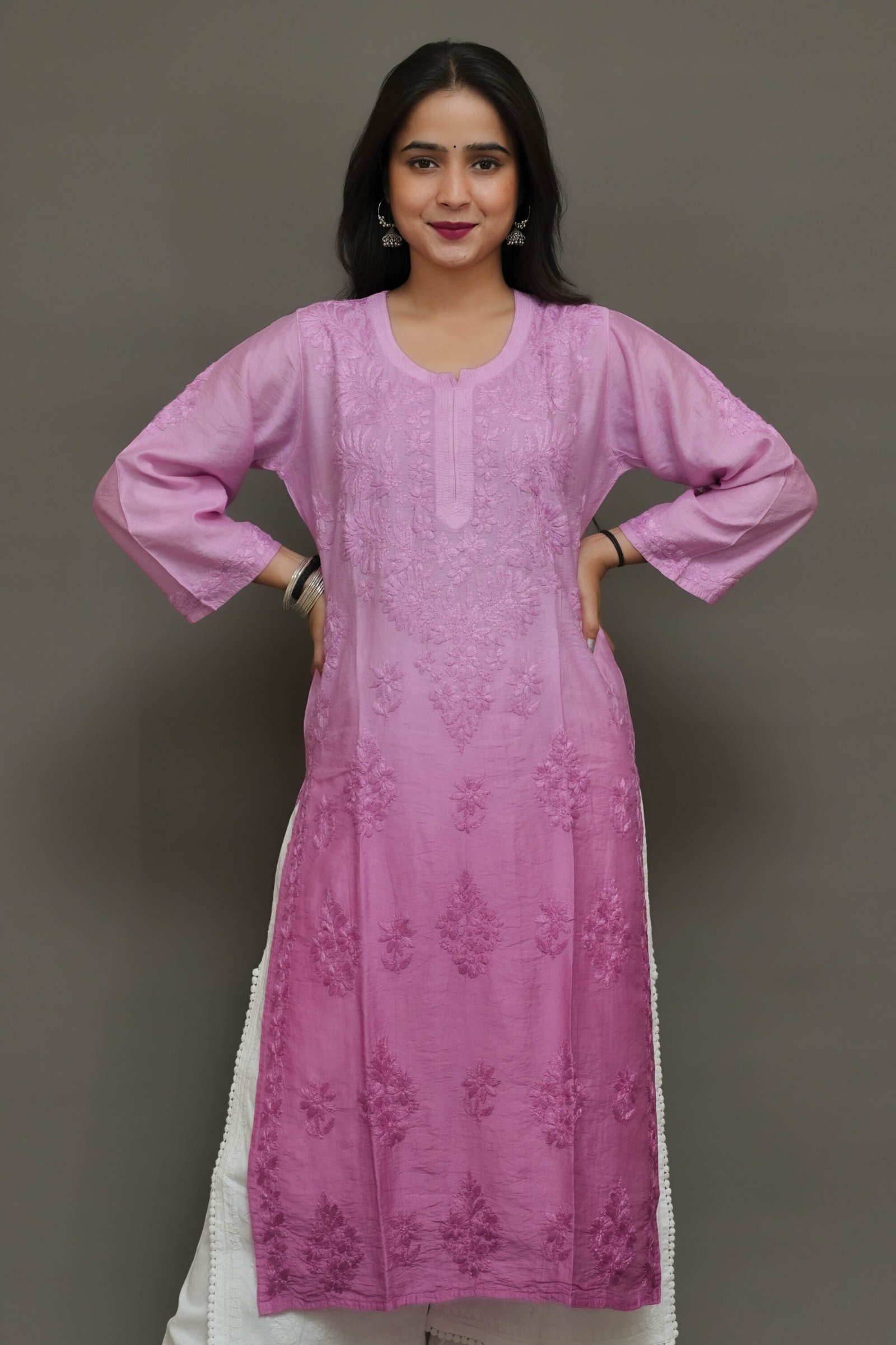 untitled (234 of 298) Rosé Horizon Ombre Chikankari Kurta - Chanderi Chikankari Kurta by Feathers by Priya