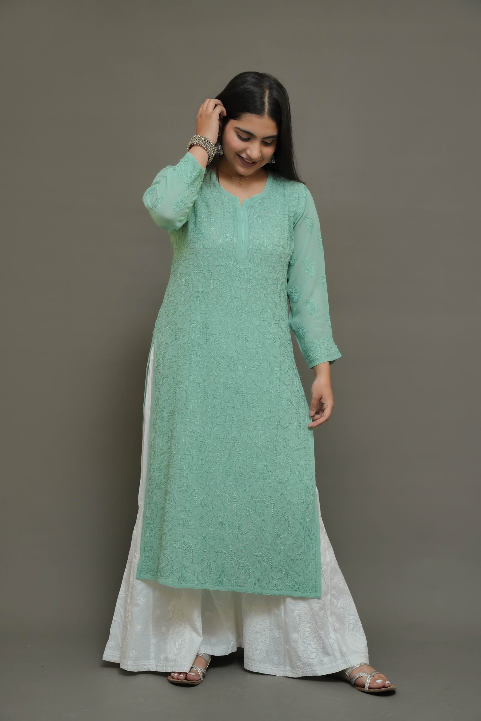 untitled (42 of 298) Pistachio Elegance Chikankari Kurta - Georgette Chikankari Kurta by Feathers by Priya