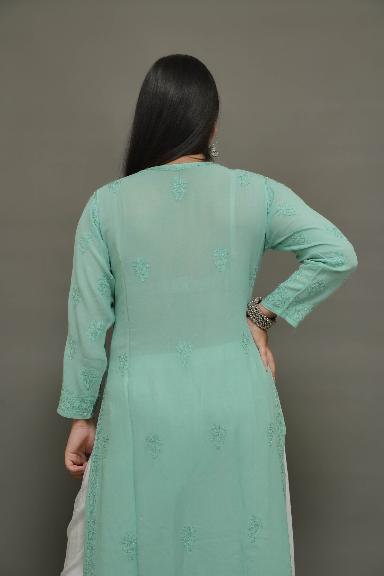 untitled (46 of 298) Pistachio Elegance Chikankari Kurta - Georgette Chikankari Kurta by Feathers by Priya - Image 4