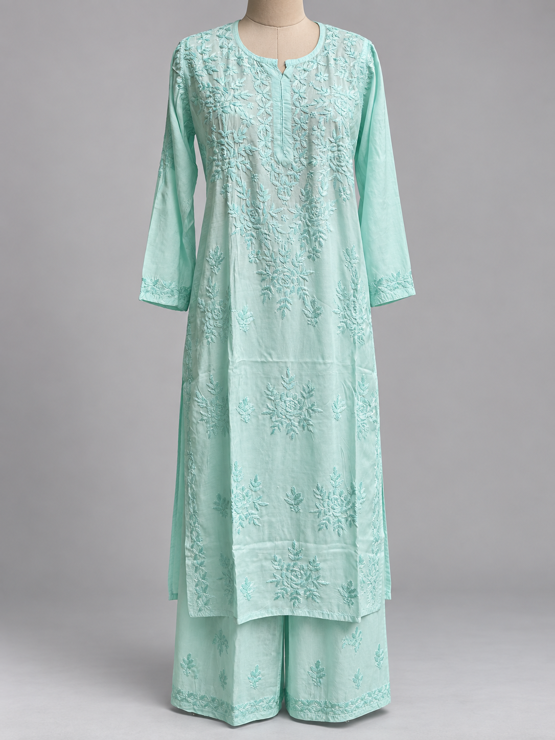 Sea Spray Chikankari Suit - Muslin Chikankari 2-Piece Suit Set by Feathers by Priya - Image 5