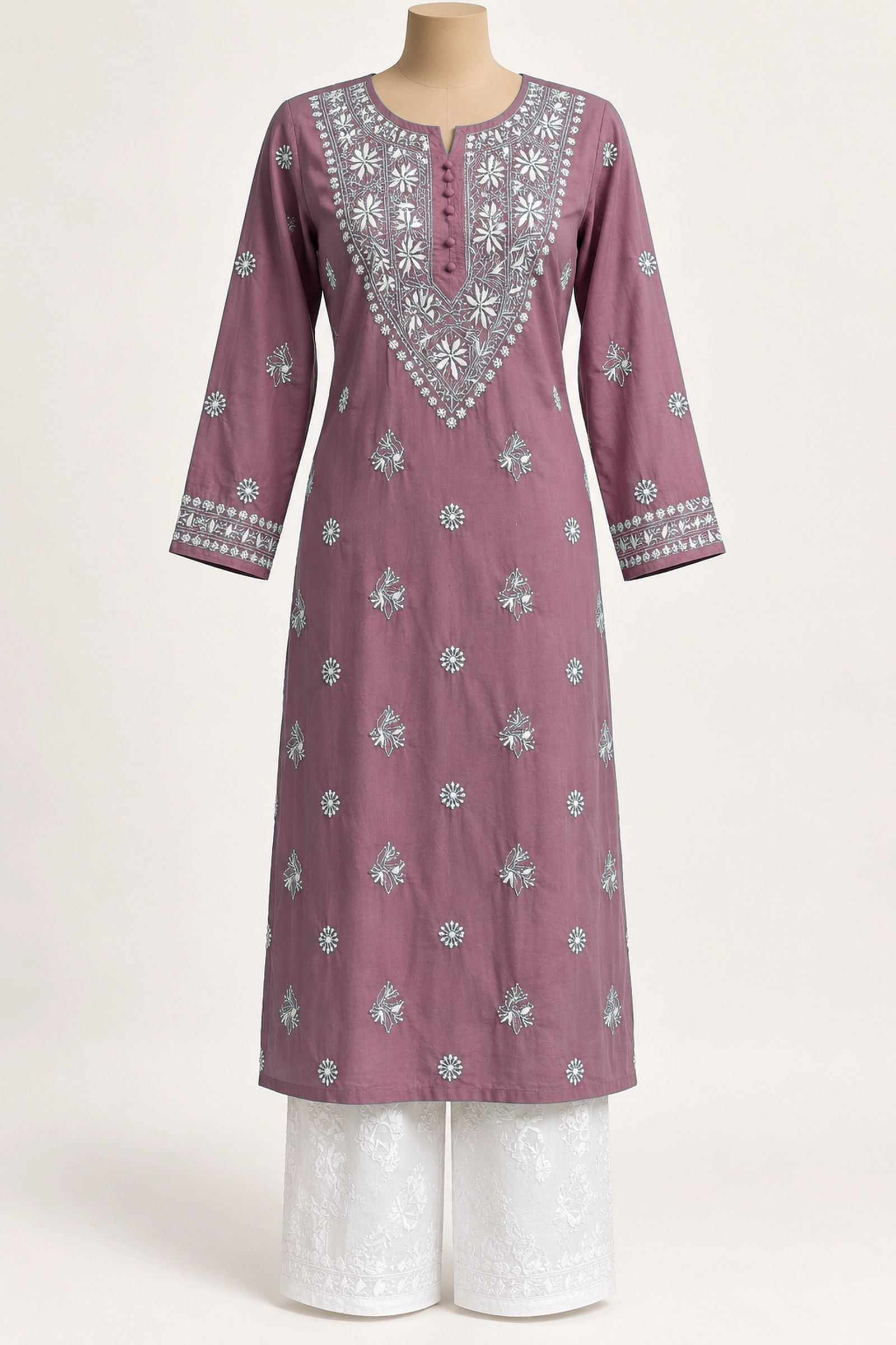 Blush Petal Chikankari Kurta - Chikankari Kurta by Feathers by Priya - Image 2