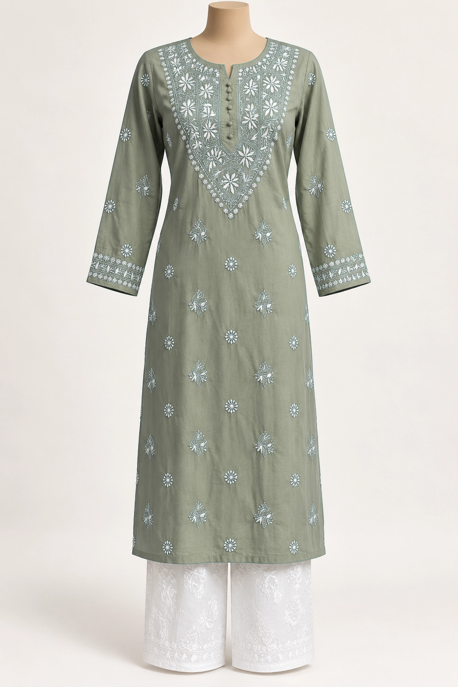 Jade Radiance Chikankari Kurta - Chikankari Kurta by Feathers by Priya - Image 3