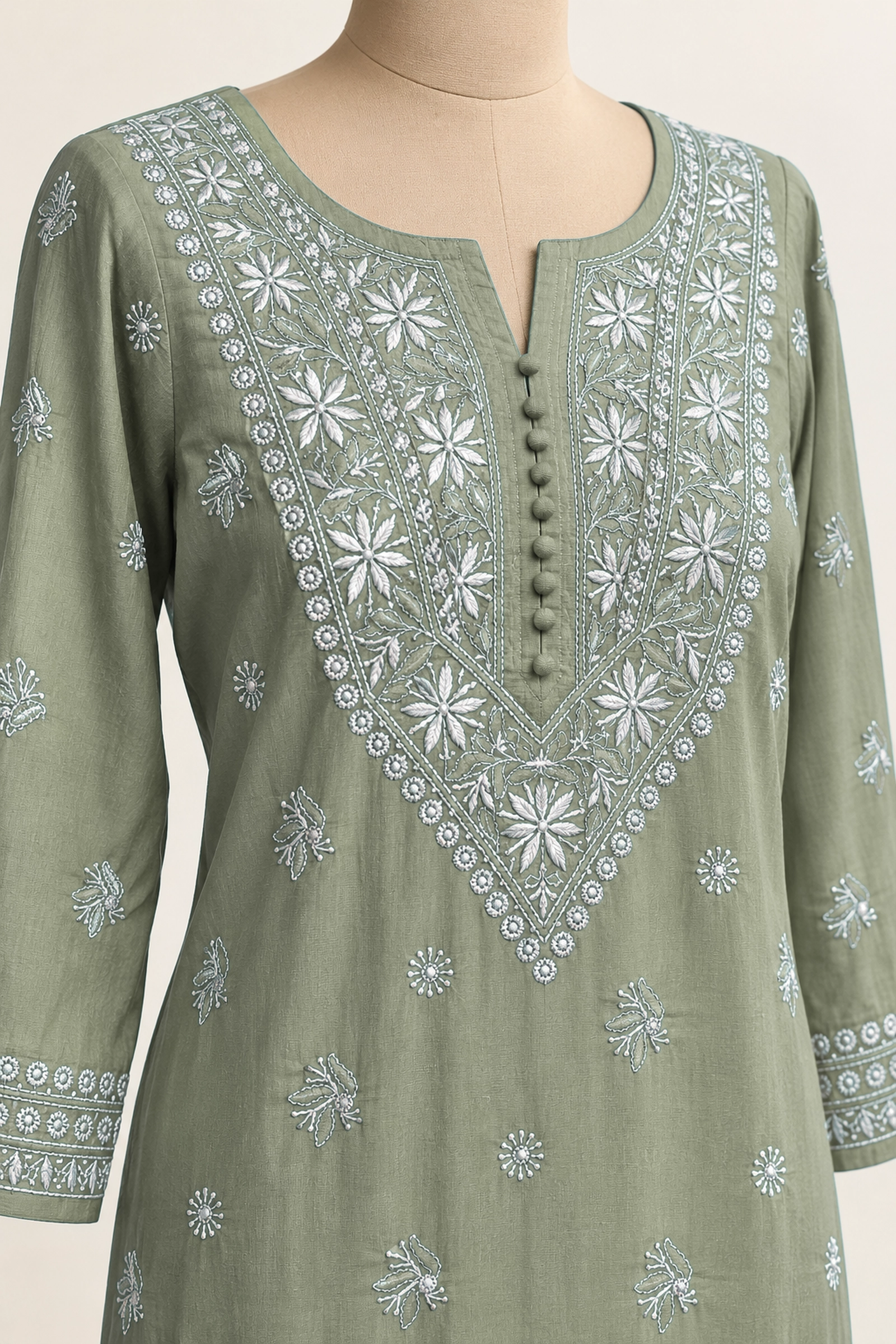 Jade Radiance Chikankari Kurta - Chikankari Kurta by Feathers by Priya - Image 5