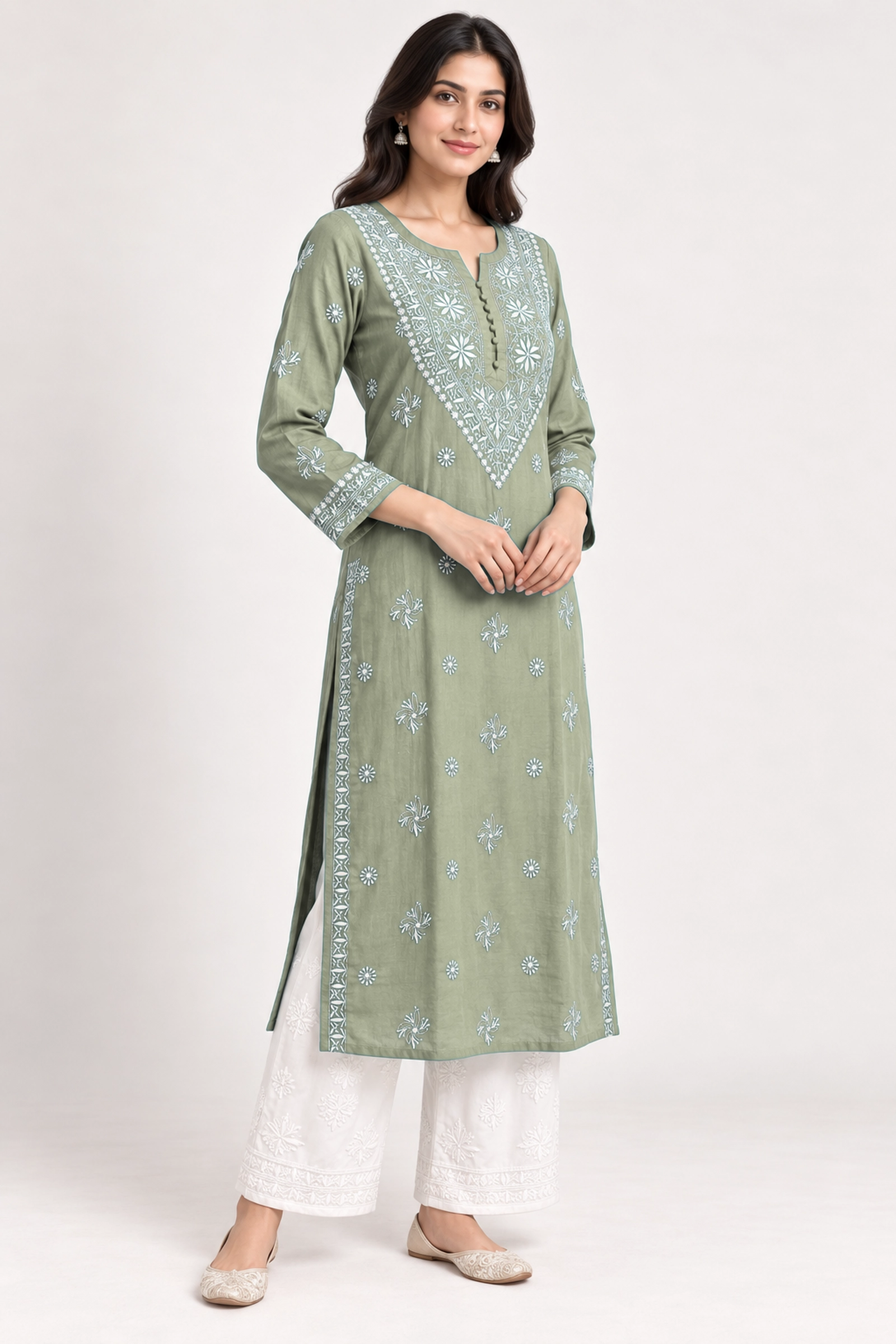 Jade Radiance Chikankari Kurta - Chikankari Kurta by Feathers by Priya - Image 2