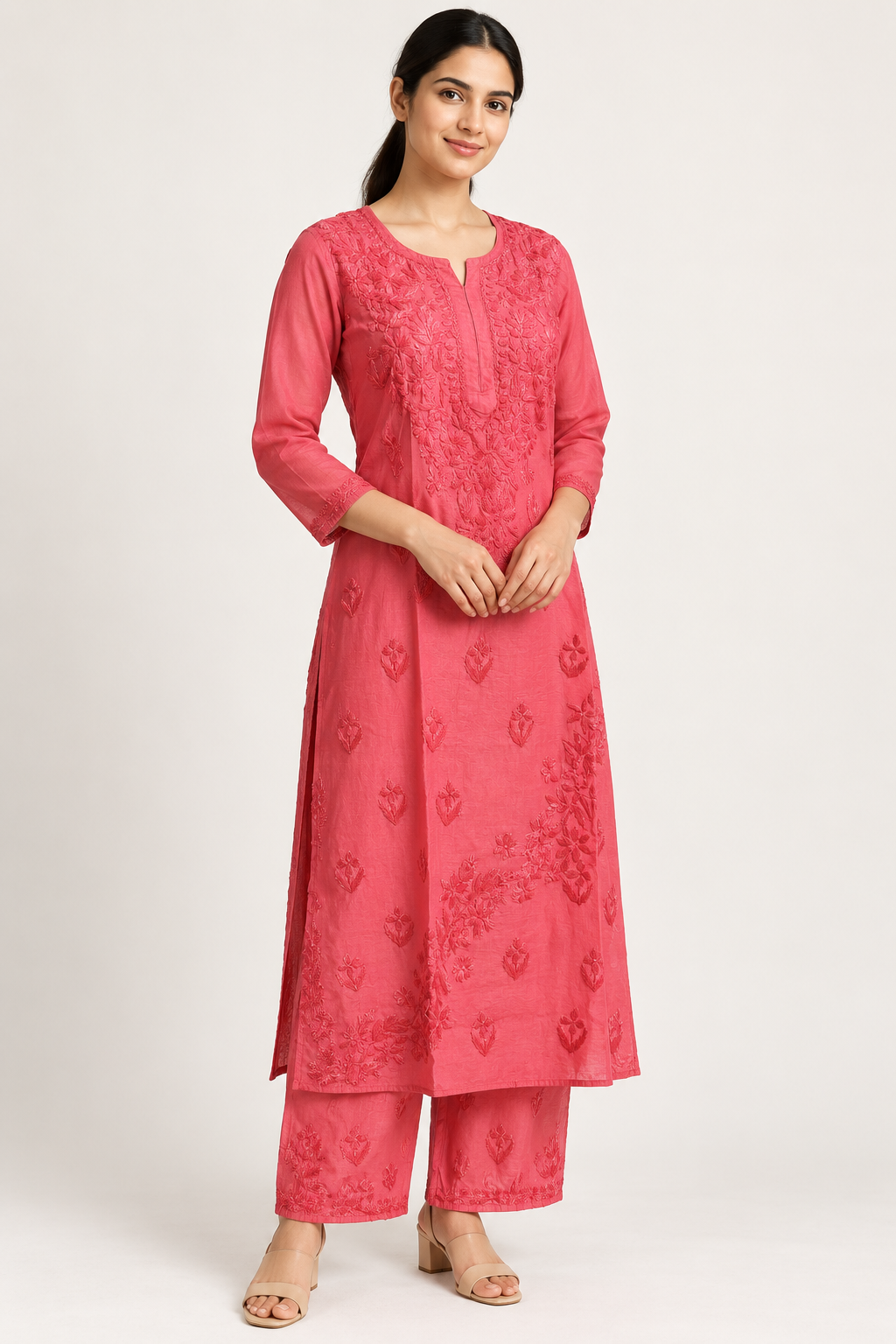 Amber Dusk Chikankari Suit - Chanderi Chikankari 2-Piece Suit Set by Feathers by Priya - Image 2