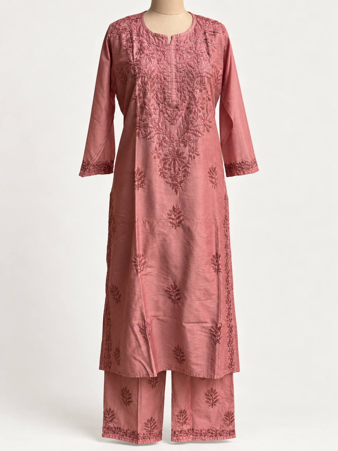 Amber Dusk Chikankari Suit - Chanderi Chikankari 2-Piece Suit Set by Feathers by Priya - Image 3
