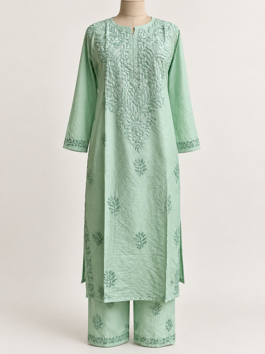 Forest Glade Chikankari Suit (Copy) - Chanderi Chikankari 2-Piece Suit Set by Feathers by Priya - Image 3