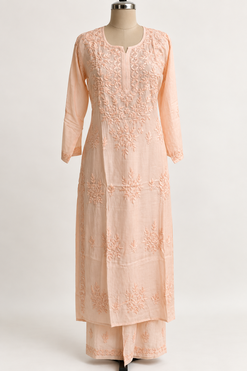 Apricot Glow Chikankari Suit - Muslin Chikankari 2-Piece Suit Set by Feathers by Priya - Image 5