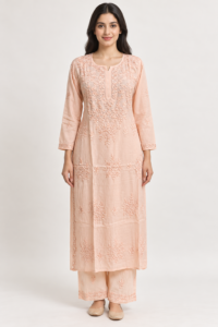 Apricot Glow Chikankari Suit - Muslin Chikankari 2-Piece Suit Set by Feathers by Priya