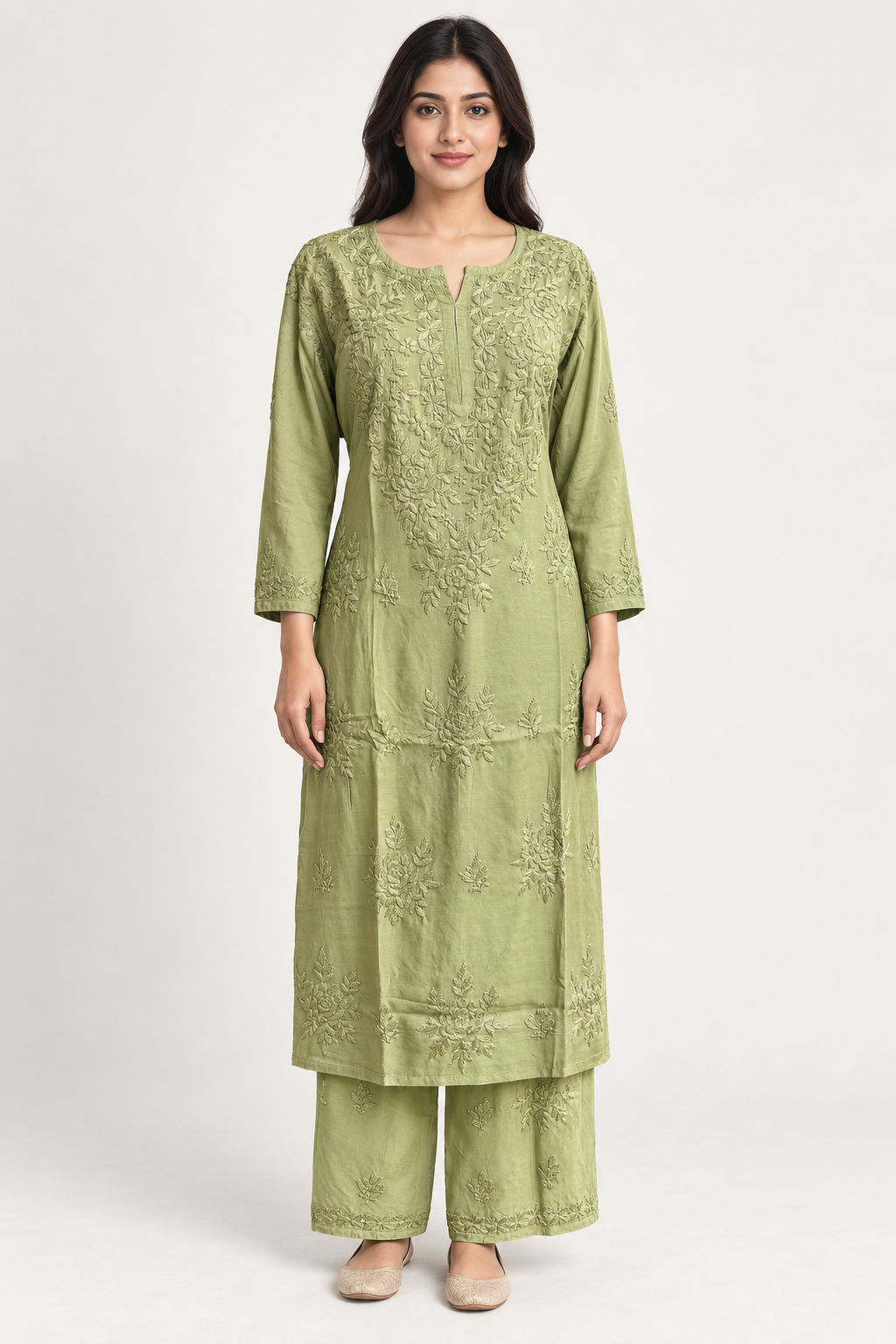 The Fern Breeze Chikankari - Muslin Chikankari 2-Piece Suit Set by Feathers by Priya