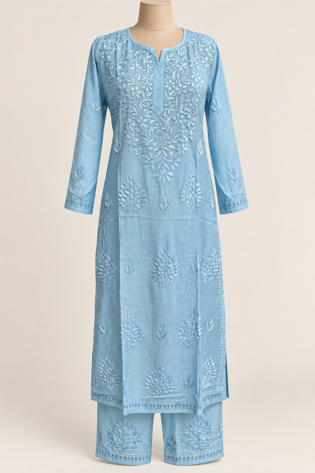 061-B_bb912e974_v1_01_Front_Mannequin The Celeste Tide Chikankari Suit - Muslin Chikankari 2-Piece Suit Set by Feathers by Priya - Image 3