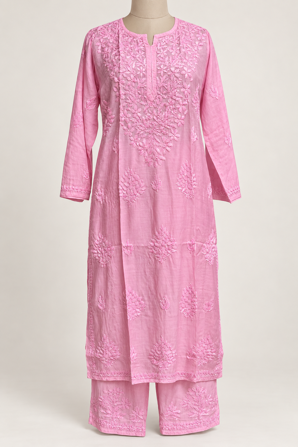062-B_b7f25f3b7_v1_01_Front_Mannequin The Blushing Blossom Chikankari Suit - Chanderi Chikankari 2-Piece Suit Set by Feathers by Priya - Image 3
