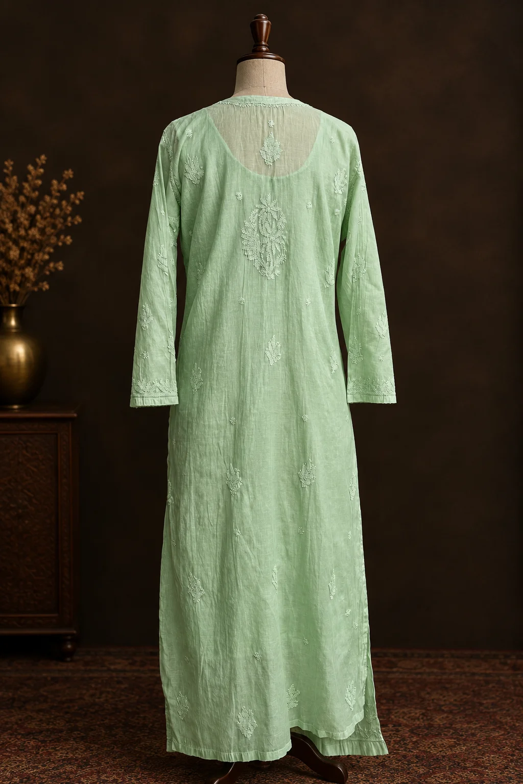 Emerald Crest Chikankari Suit - Mul Chanderi Chikankari 2-Piece Suit Set by Feathers by Priya - Image 5