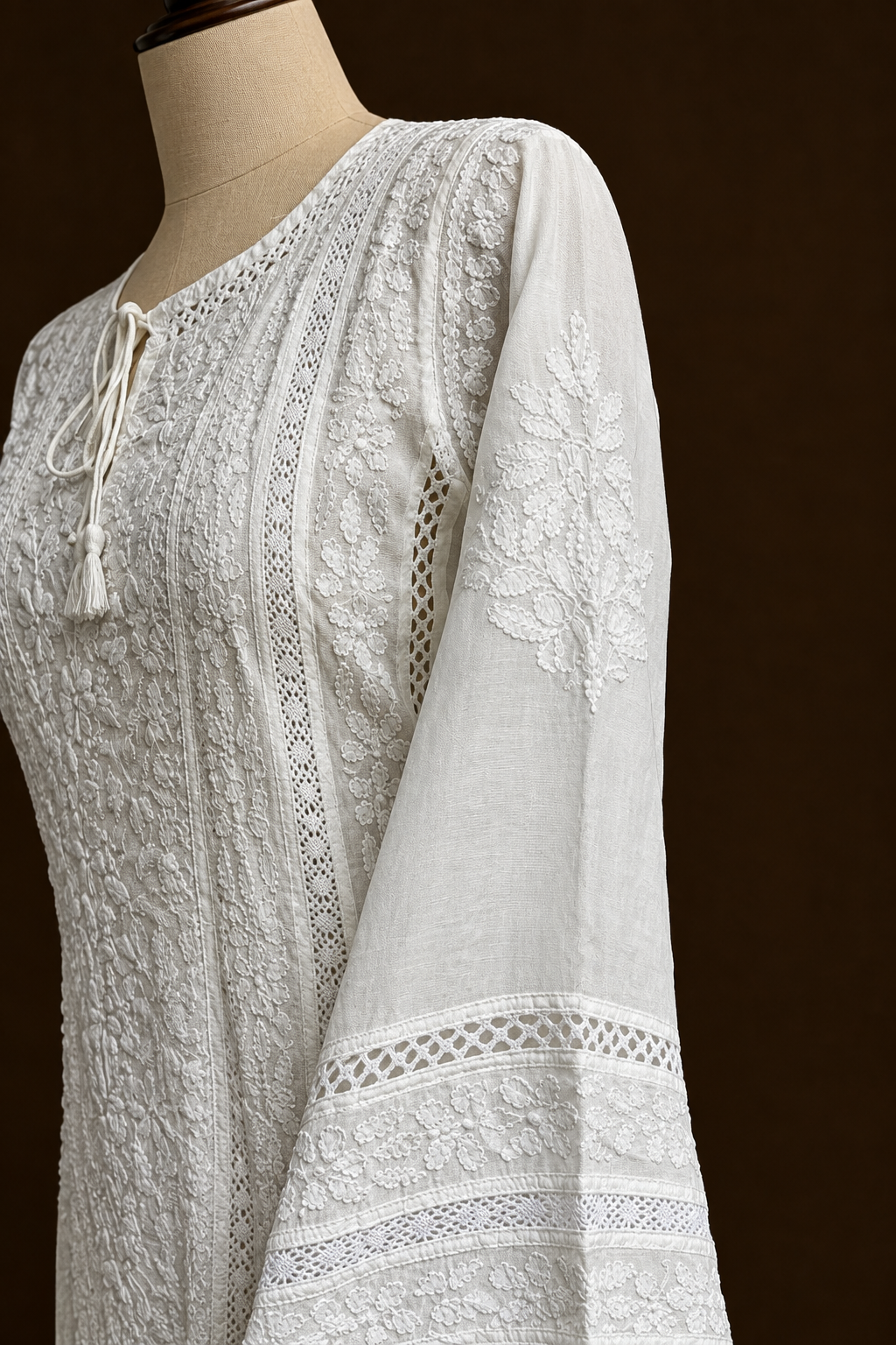 Pearl Dew Chikankari Kurta - Muslin Chikankari Kurta by Feathers by Priya - Image 3