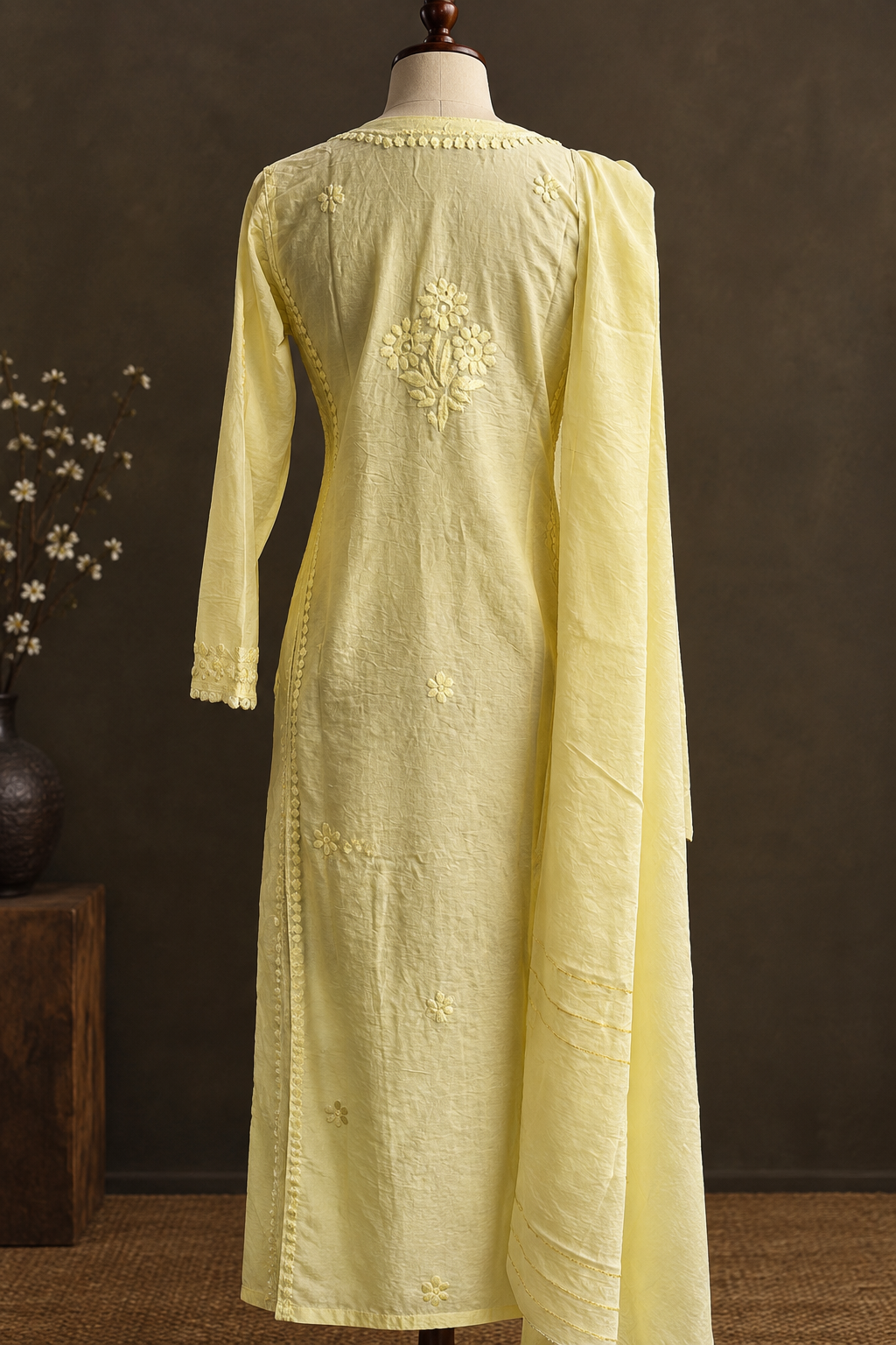Citron Ray Chikankari Suit - Mul Chanderi Chikankari 3-Piece Suit Set by Feathers by Priya - Image 3