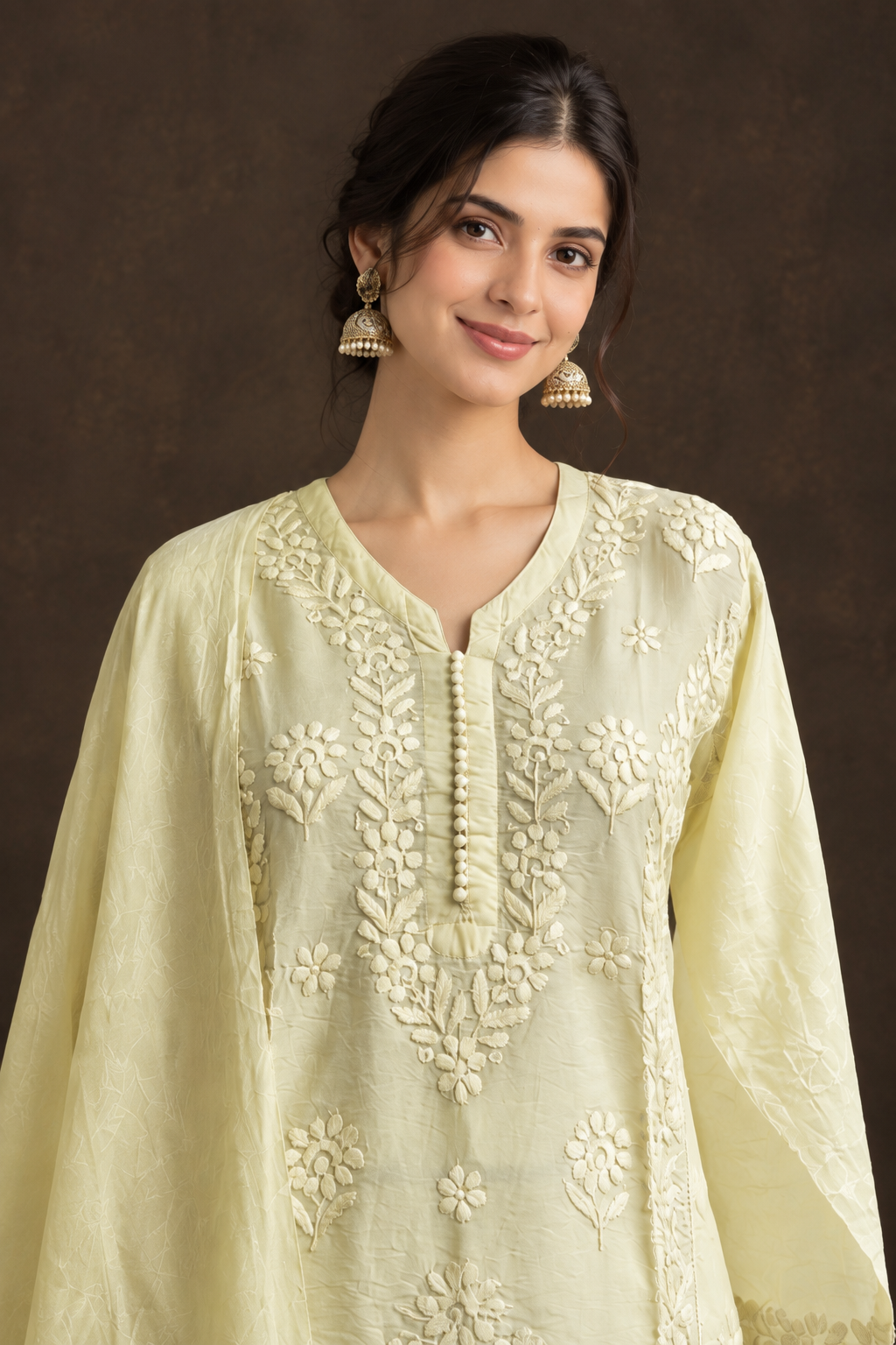 Citron Ray Chikankari Suit - Mul Chanderi Chikankari 3-Piece Suit Set by Feathers by Priya - Image 2