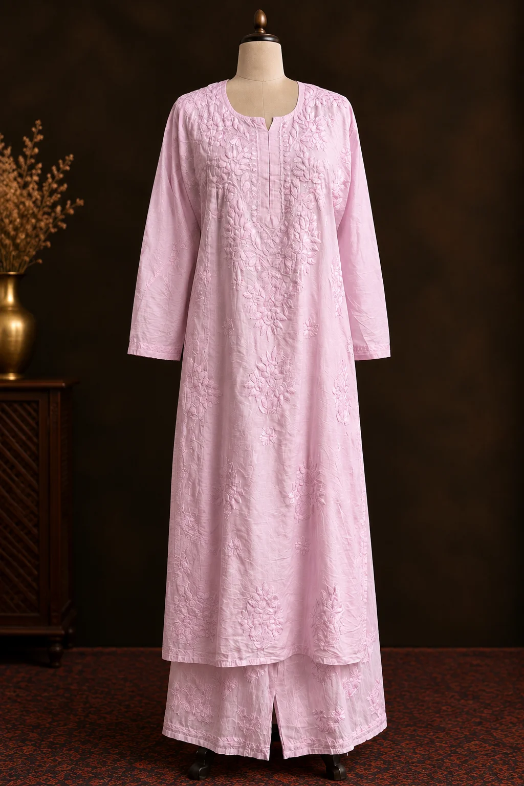Lavender Bloom Chikankari Suit - Chanderi Chikankari 2-Piece Suit Set by Feathers by Priya - Image 3