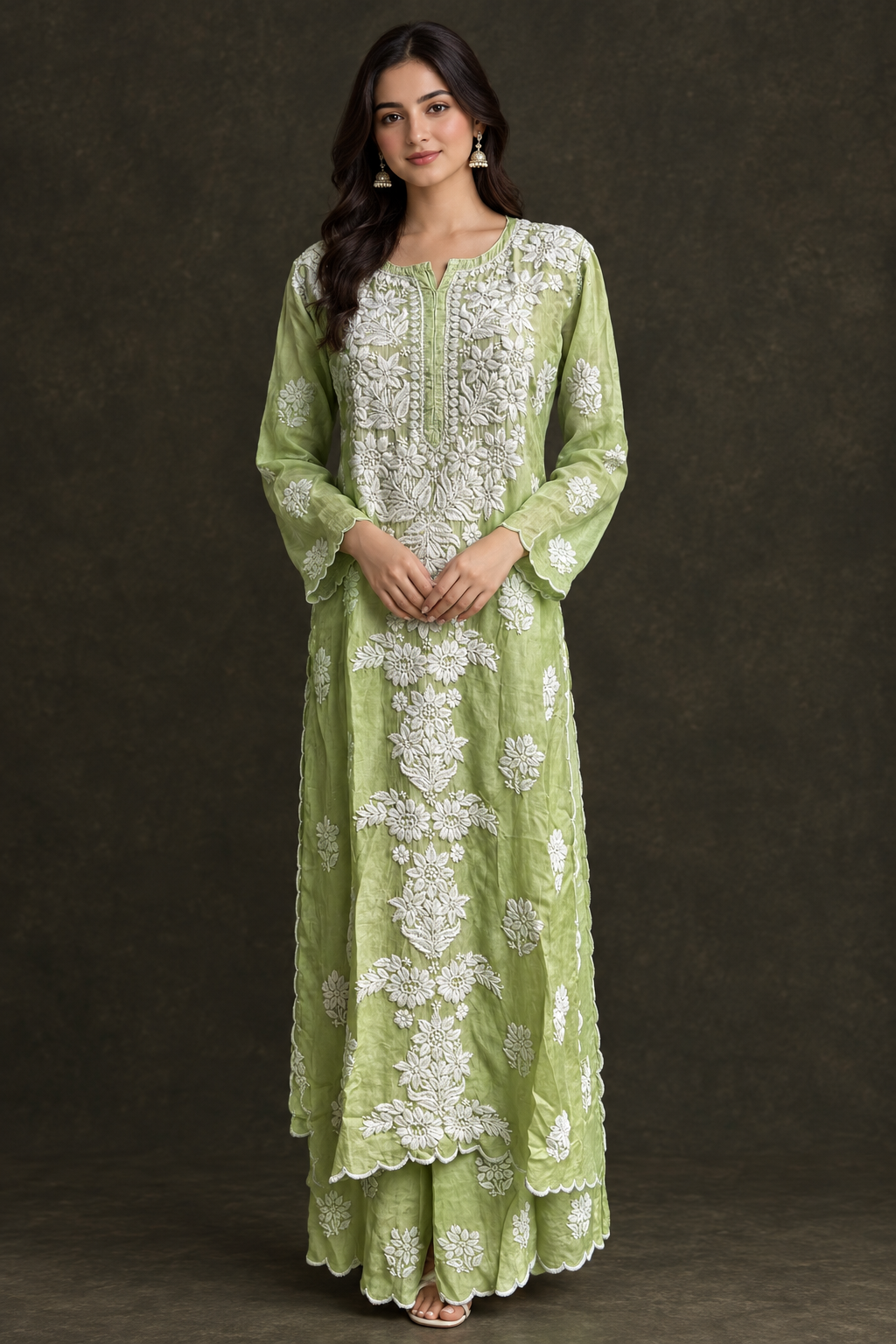 file_00000000bec88208a97c396087213c57 Olive Ombre Chikankari Suit - Muslin Chikankari 2-Piece Suit Set by Feathers by Priya - Image 2