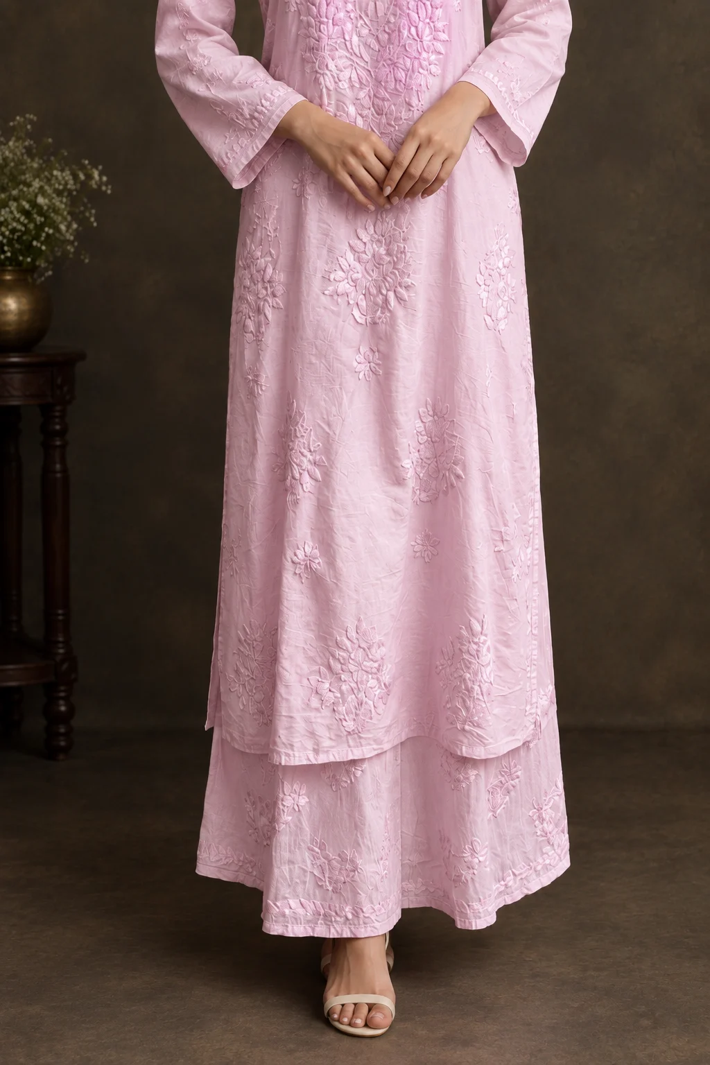 Lavender Bloom Chikankari Suit - Chanderi Chikankari 2-Piece Suit Set by Feathers by Priya - Image 4