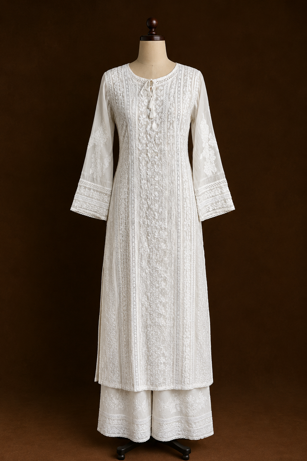 Pearl Dew Chikankari Kurta - Muslin Chikankari Kurta by Feathers by Priya - Image 4