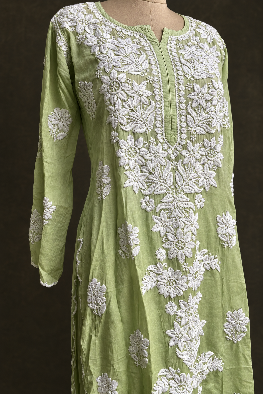 file_00000000e180820dbbb6dcb431483a85 Olive Ombre Chikankari Suit - Muslin Chikankari 2-Piece Suit Set by Feathers by Priya - Image 4