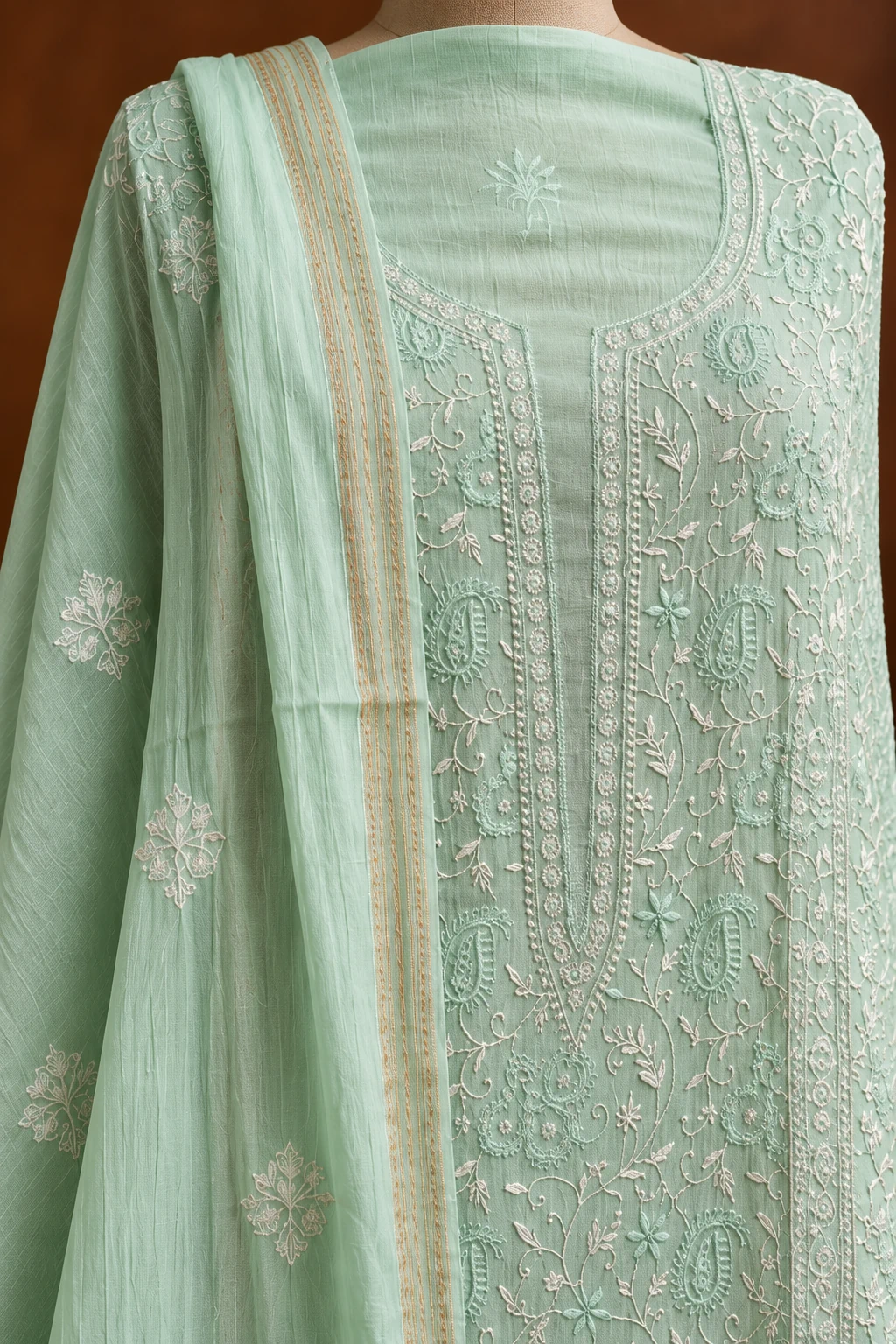 Crimson Chanderi Unstitched Chikankari Suit - Mul Chanderi Chikankari by Feathers by Priya - Image 2