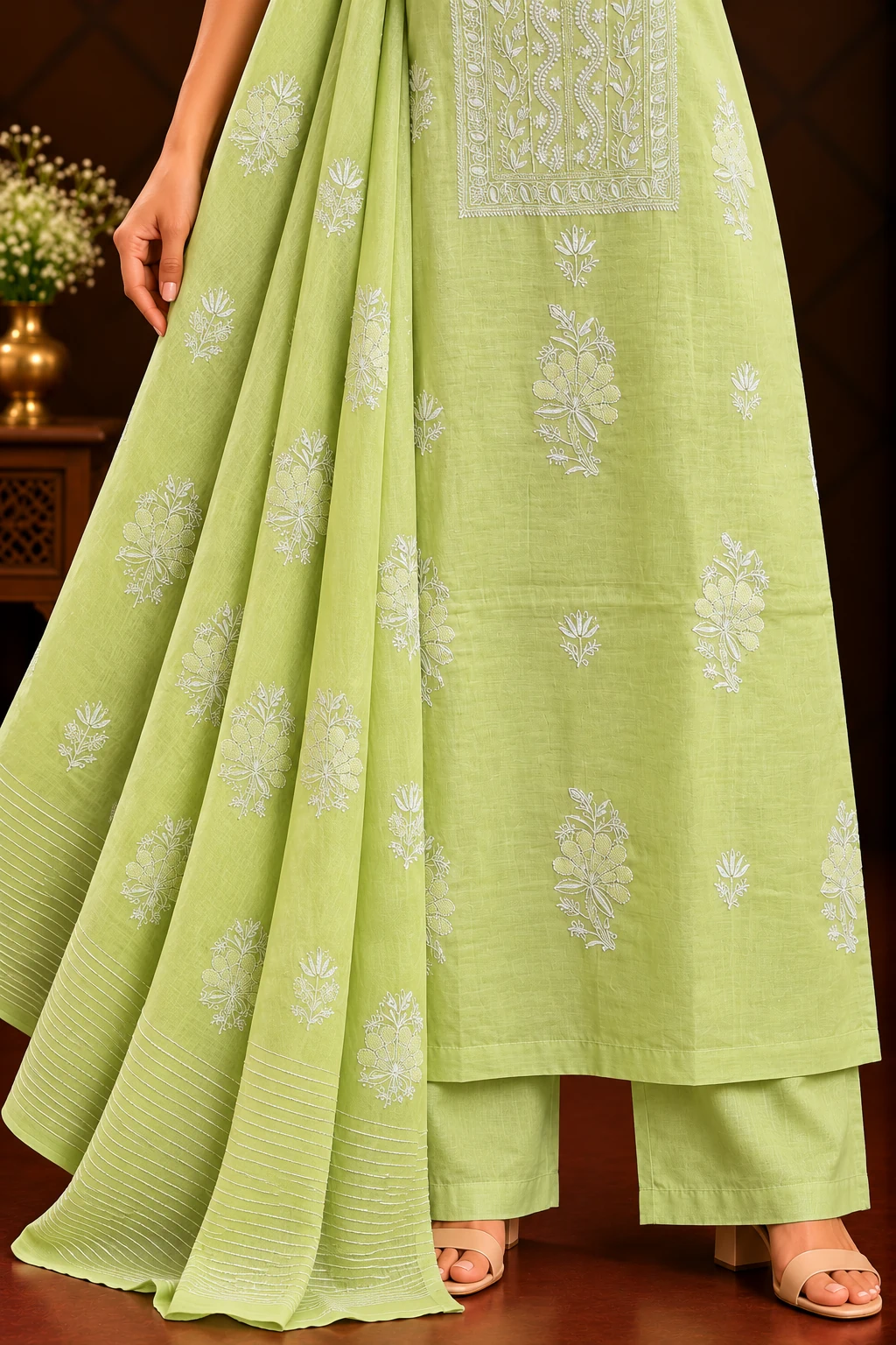 Blush Tone Unstitched Chikankari Suit - Chikankari by Feathers by Priya - Image 4