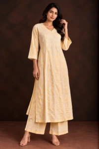Golden Horizon Angrakha Chikankari Suit - Chikankari 2-Piece Suit Set by Feathers by Priya