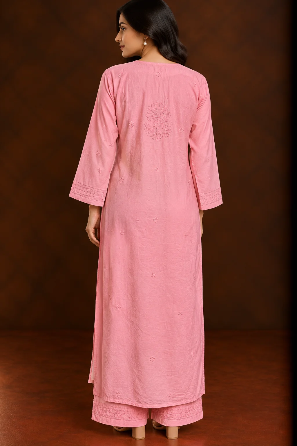Peach Cascade Chikankari Suit - Pure Mul Chikankari 2-Piece Suit Set by Feathers by Priya - Image 5