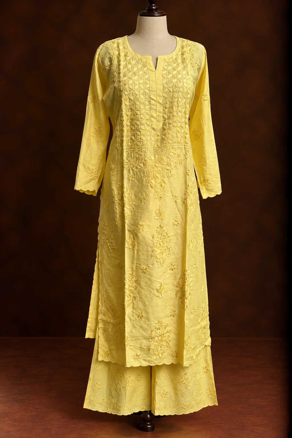 Saffron Bloom Chikankari Suit - Chanderi Chikankari 2-Piece Suit Set by Feathers by Priya - Image 5