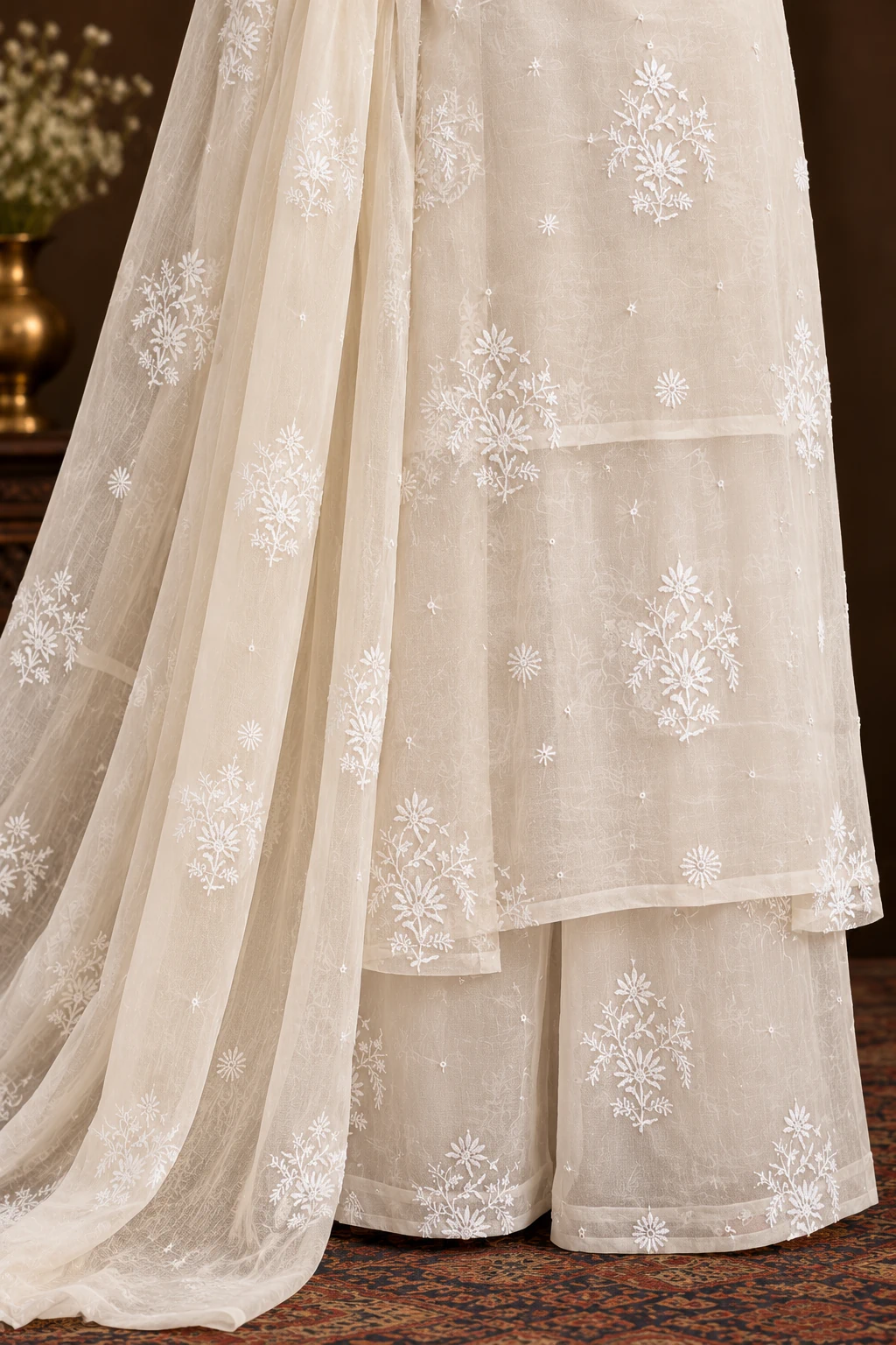 file_00000000399882089a9bc959210a199b_result Ivory Pearl Organza Unstitched Chikankari Suit - Chikankari by Feathers by Priya - Image 3