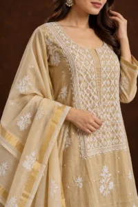 Radiant Gilded Tissue Unstitched Chikankari Suit - Chikankari by Feathers by Priya - Image 5