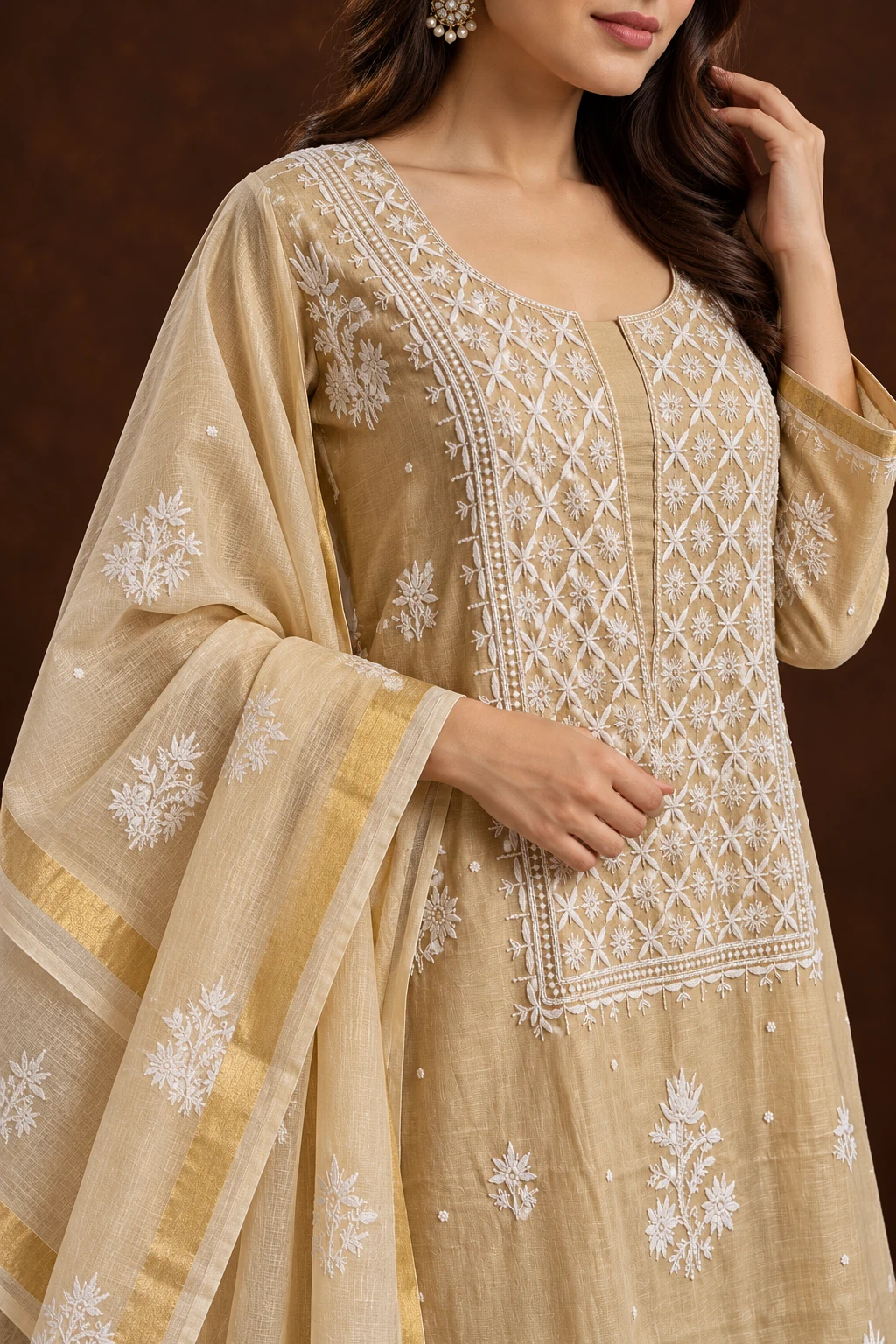 Radiant Gilded Tissue Unstitched Chikankari Suit - Chikankari by Feathers by Priya - Image 5