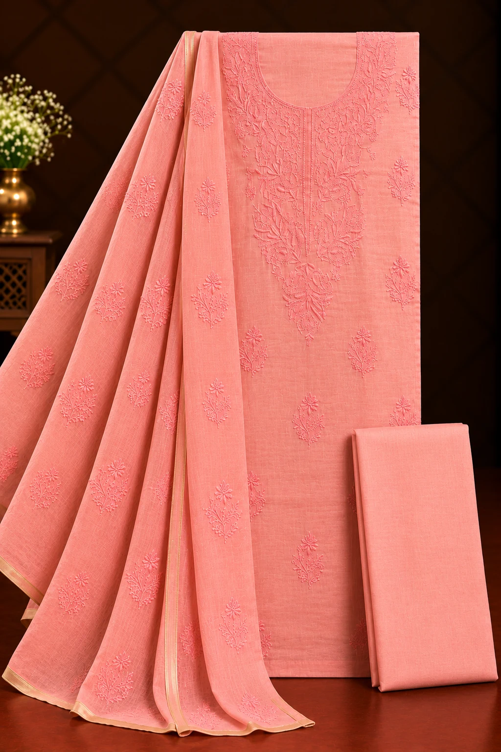file_0000000044c882089e206df43c4b6aa3_result Blush Tone Unstitched Chikankari Suit - Chikankari by Feathers by Priya - Image 2