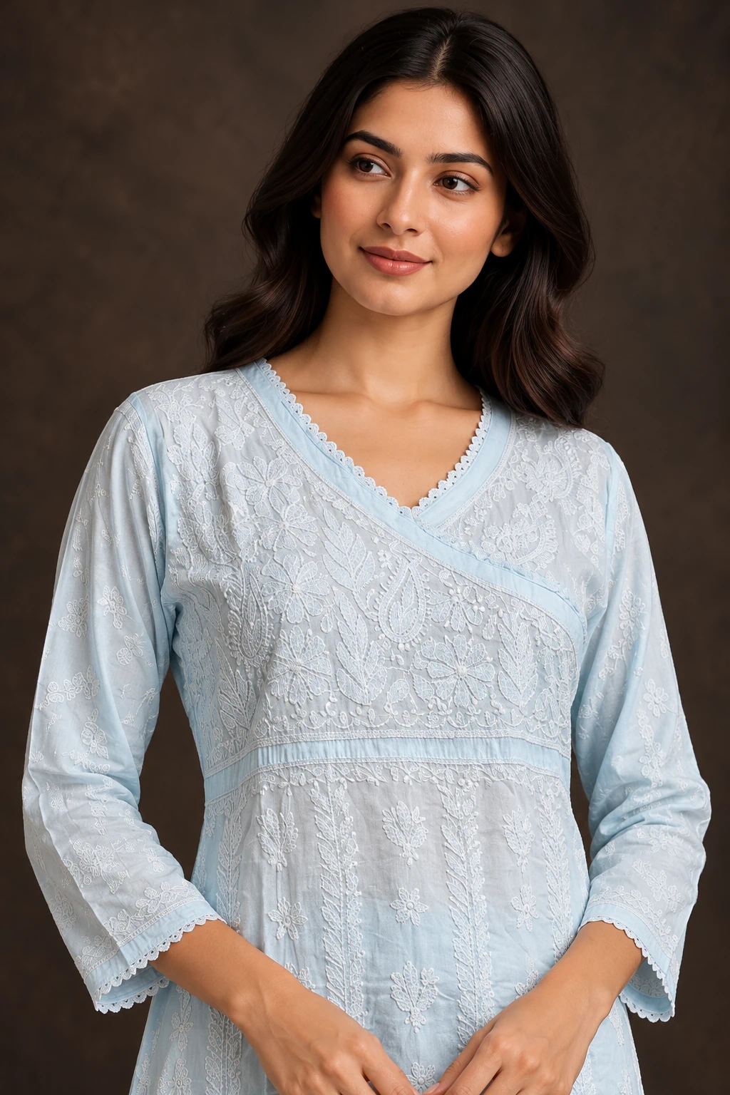 Celestial Angrakha Chikankari Suit - Chikankari 2-Piece Suit Set by Feathers by Priya - Image 4