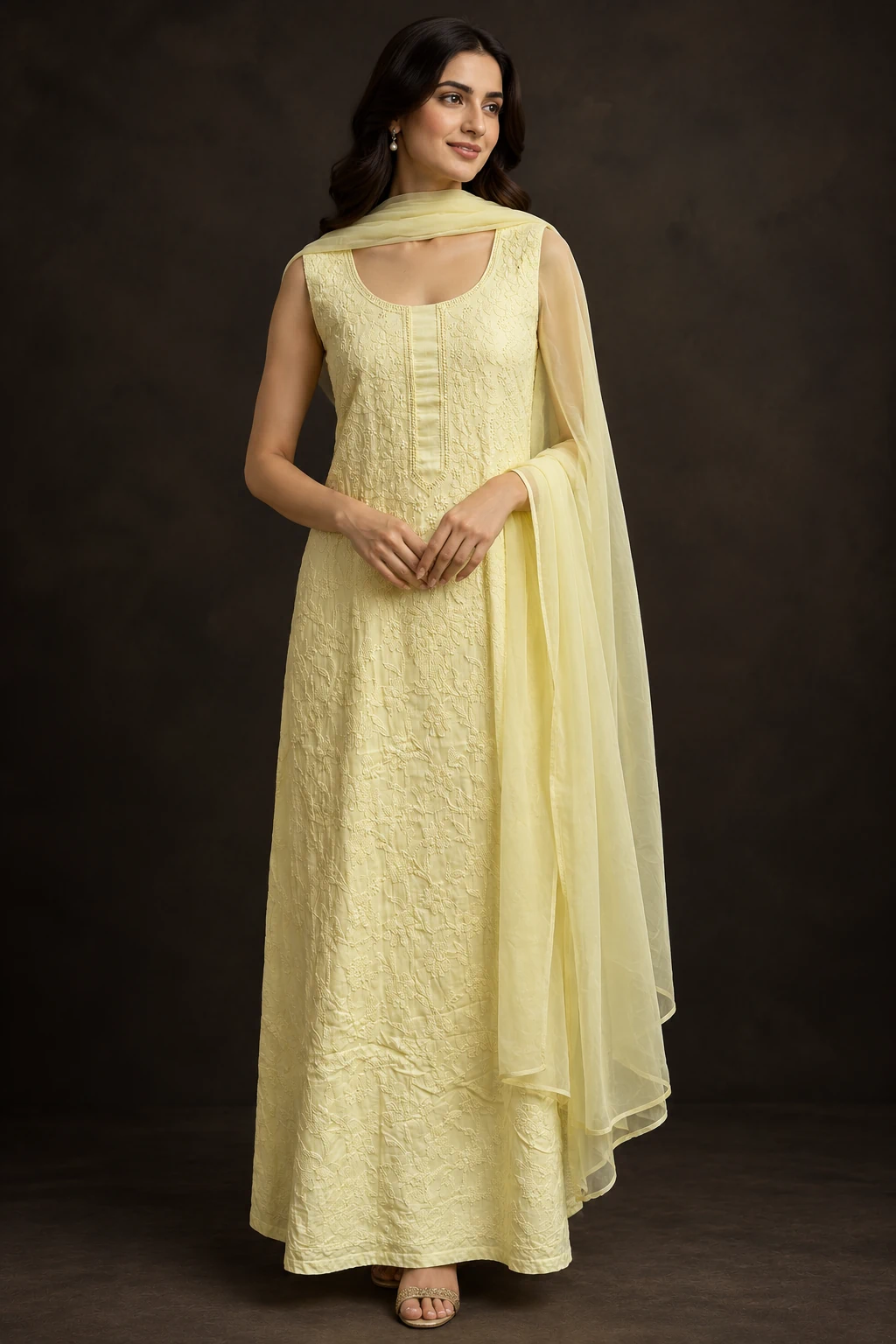 Citrus Shadow Unstitched Chikankari Suit - Chikankari by Feathers by Priya