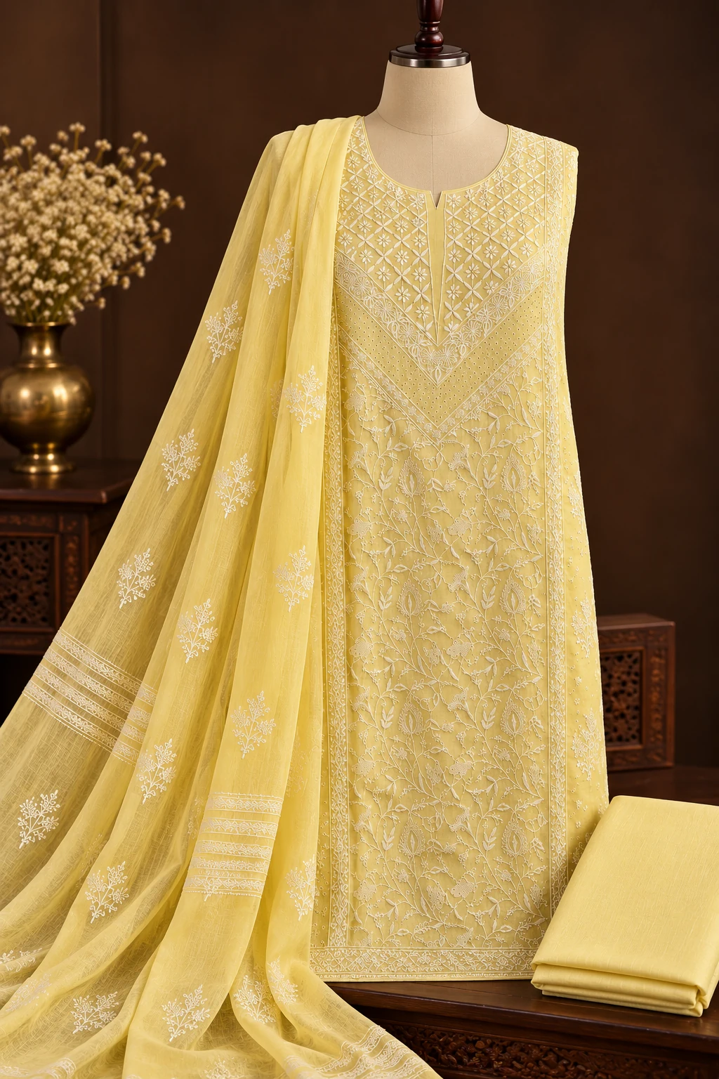 Sunset Orange Chanderi Anarkali Semi-Stitched Chikankari Suit - Mul Chanderi Chikankari by Feathers by Priya - Image 4