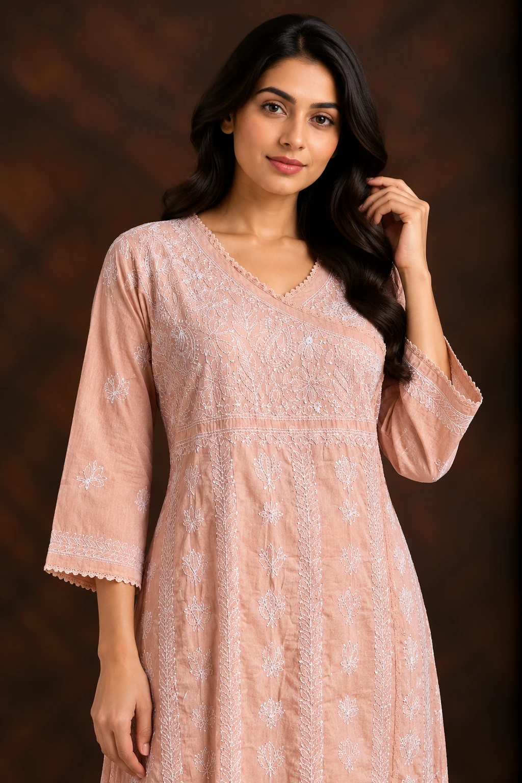 Earthen Angrakha Chikankari Suit - Chikankari 2-Piece Suit Set by Feathers by Priya - Image 6
