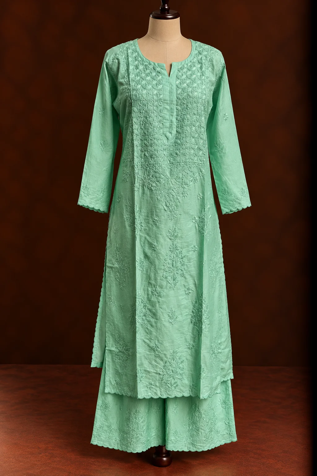Meadow Frost Chikankari Suit - Chanderi Chikankari 2-Piece Suit Set by Feathers by Priya - Image 6