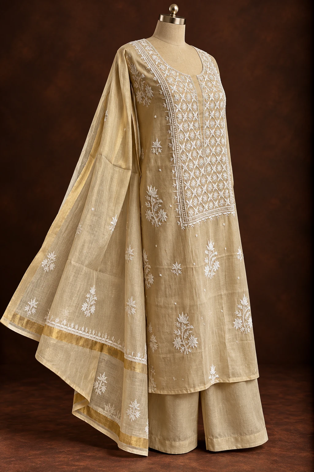 Radiant Gilded Tissue Unstitched Chikankari Suit - Chikankari by Feathers by Priya - Image 4
