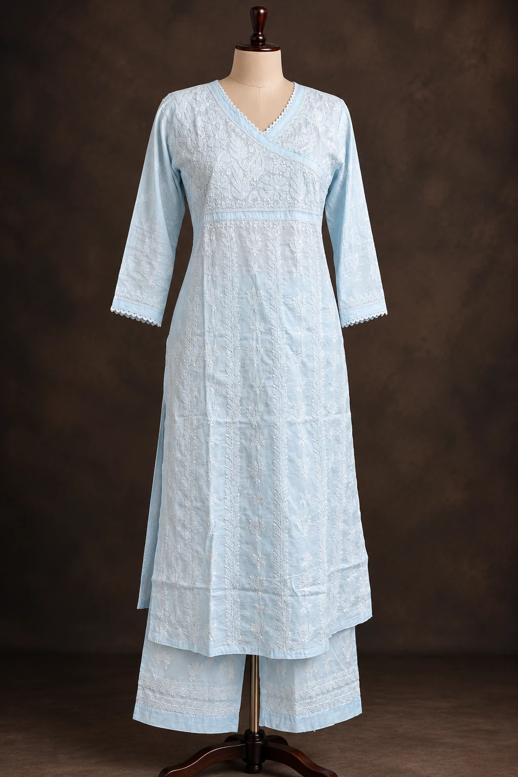 Celestial Angrakha Chikankari Suit - Chikankari 2-Piece Suit Set by Feathers by Priya - Image 3
