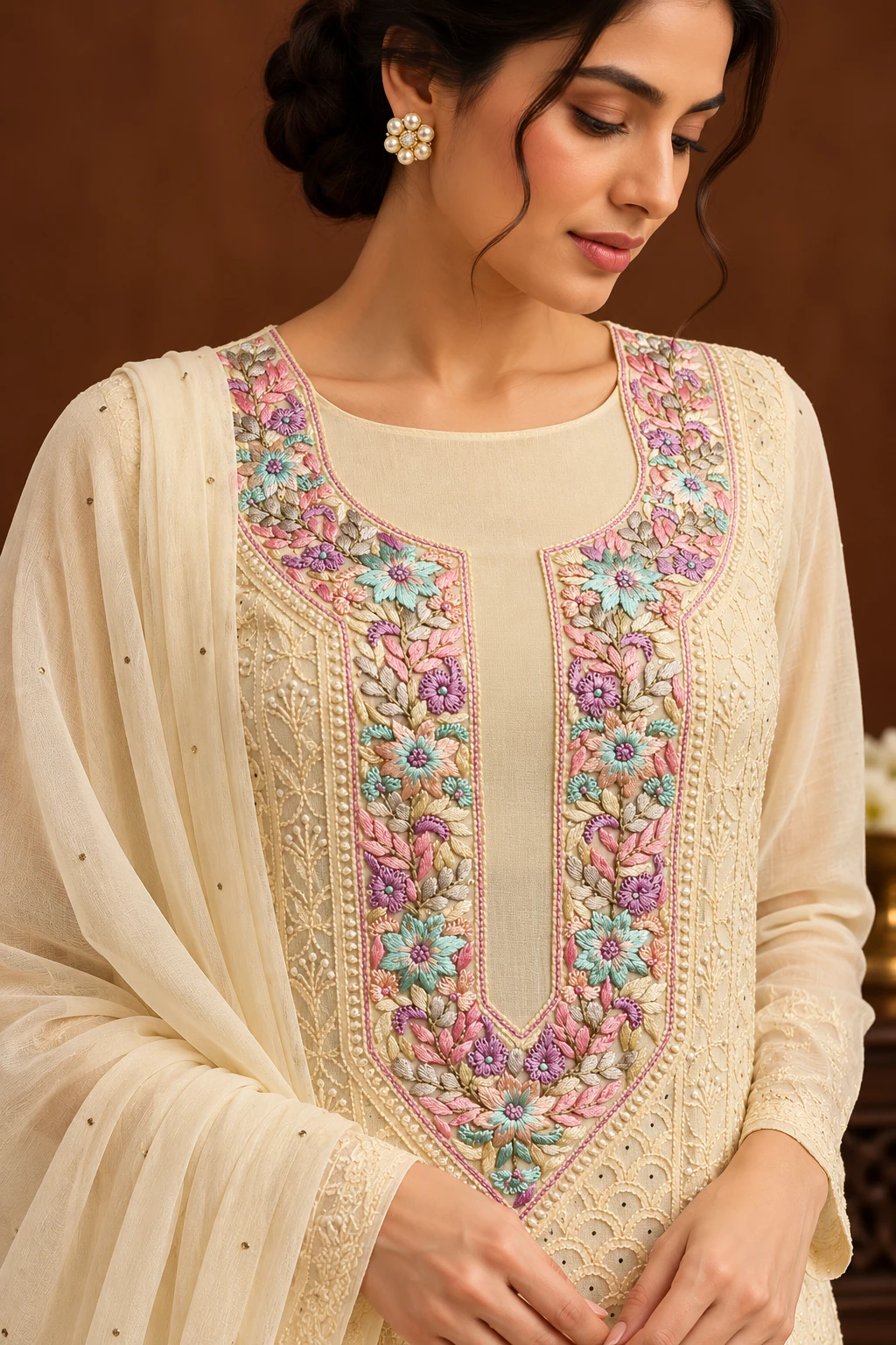 file_0000000073ec8208acf8bbe2ed7cea95_result Rose Chanderi Semi-Stitched Chikankari Suit - Mul Chanderi Chikankari by Feathers by Priya - Image 4