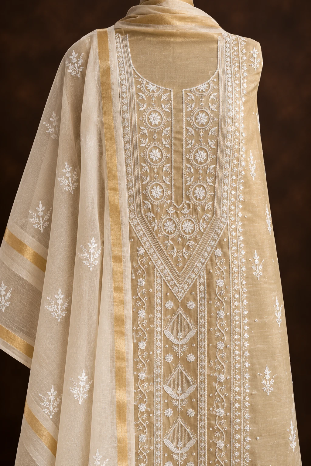 Radiant Gilded Tissue Unstitched Chikankari Suit - Chikankari by Feathers by Priya - Image 2