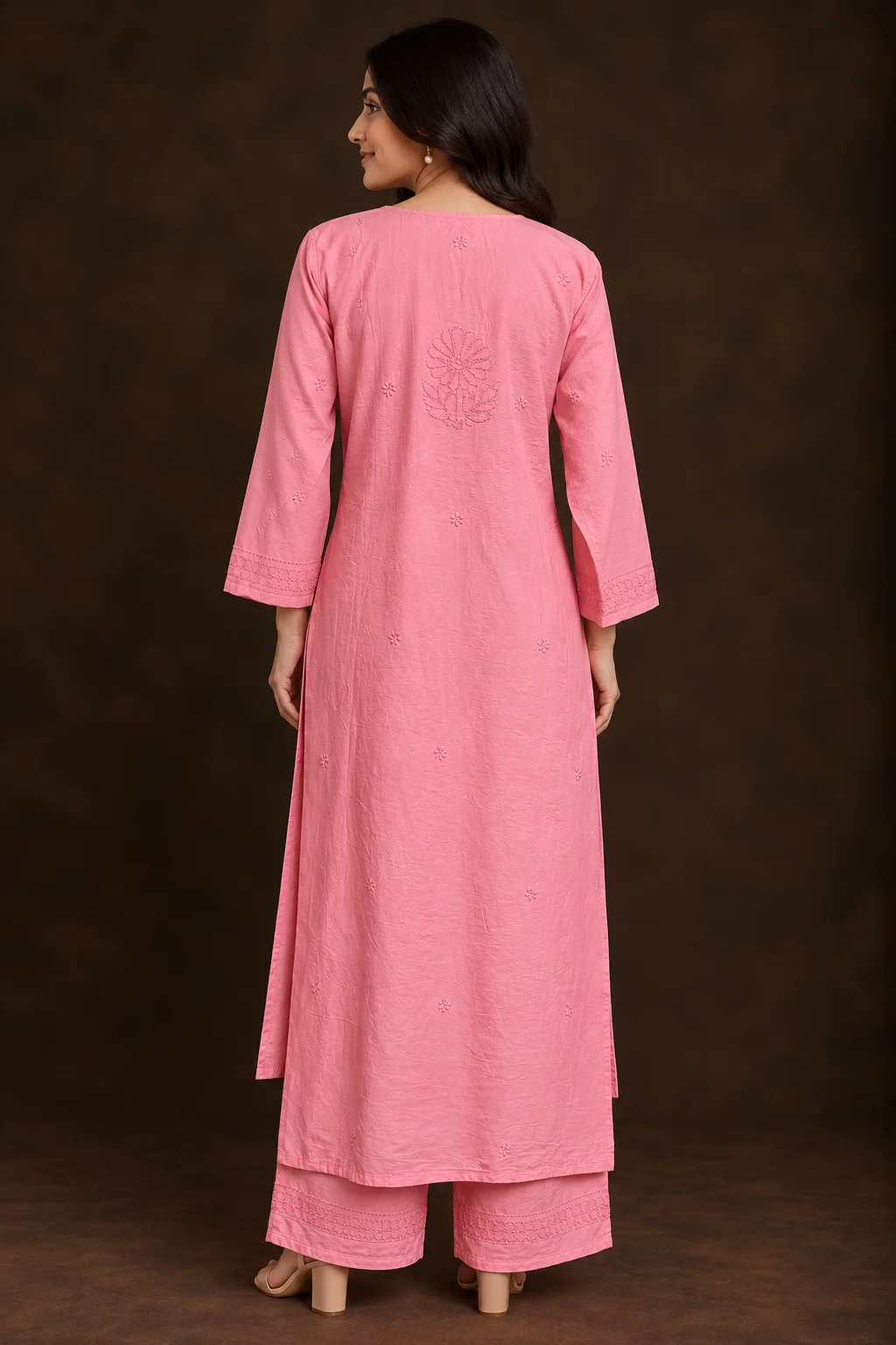 Peach Cascade Chikankari Suit - Pure Mul Chikankari 2-Piece Suit Set by Feathers by Priya - Image 4