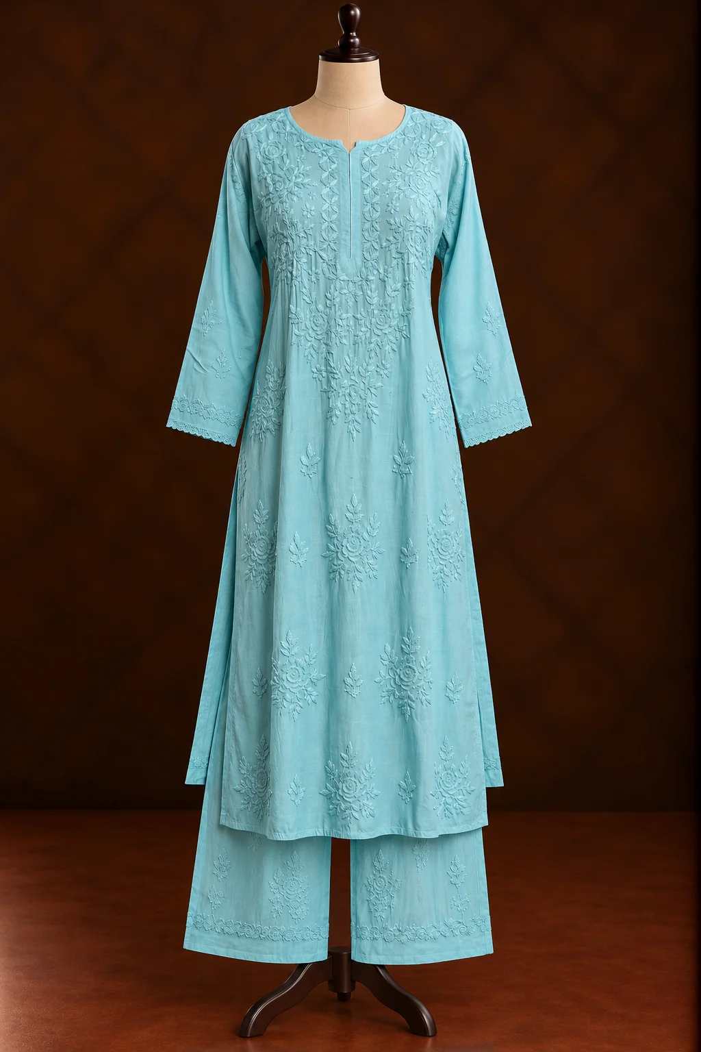 Ocean Whisper Chikankari Suit - Muslin Chikankari 2-Piece Suit Set by Feathers by Priya - Image 4