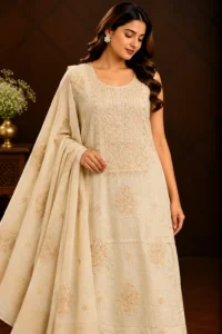 Alabaster Tone Unstitched Chikankari Suit - Chikankari by Feathers by Priya